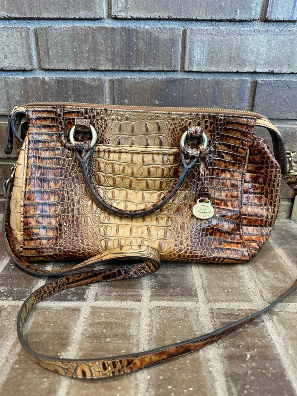Brahmin Toasted Almond Melbourne Belouise Satchel Crossbody Leather Handbag Bag